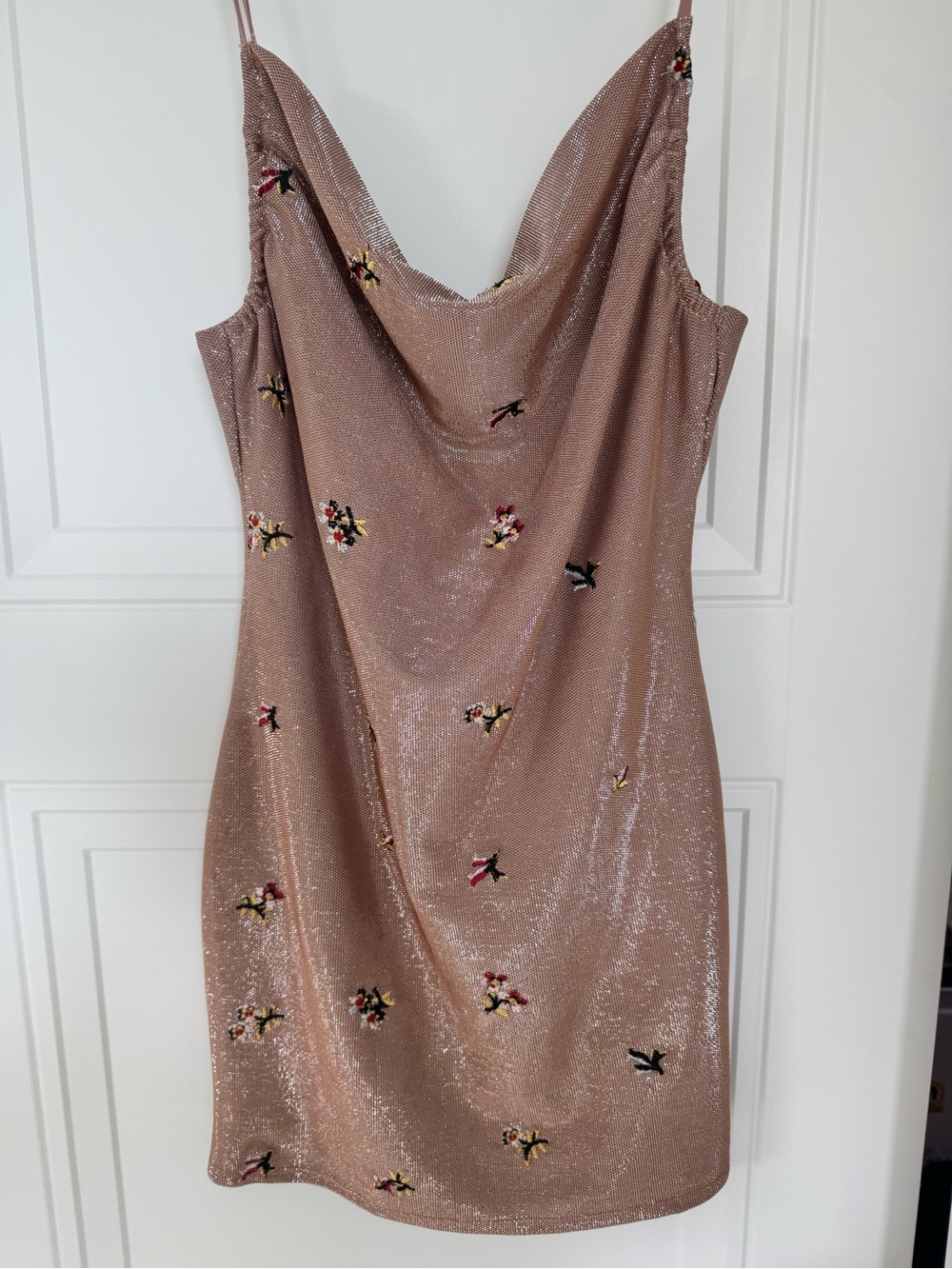 Topshop Dusty Rose Shimmer Slip Dress with Floral Embroidery
